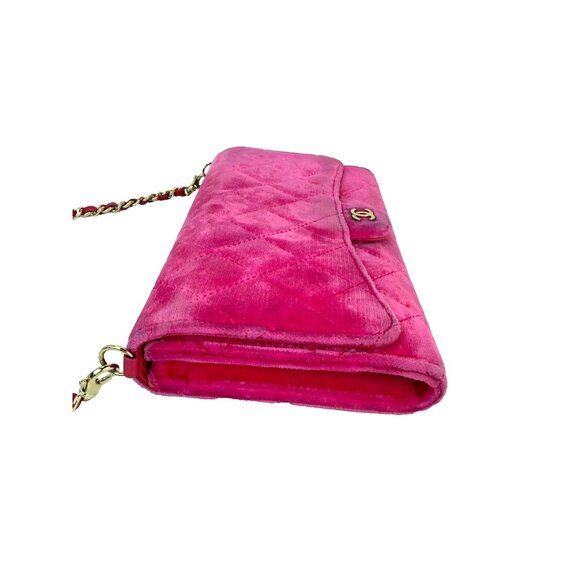 Chanel Velvet Quilted Timeless Fuchsia Wallet on a Chain Clutch Bag - Picture 16 of 16